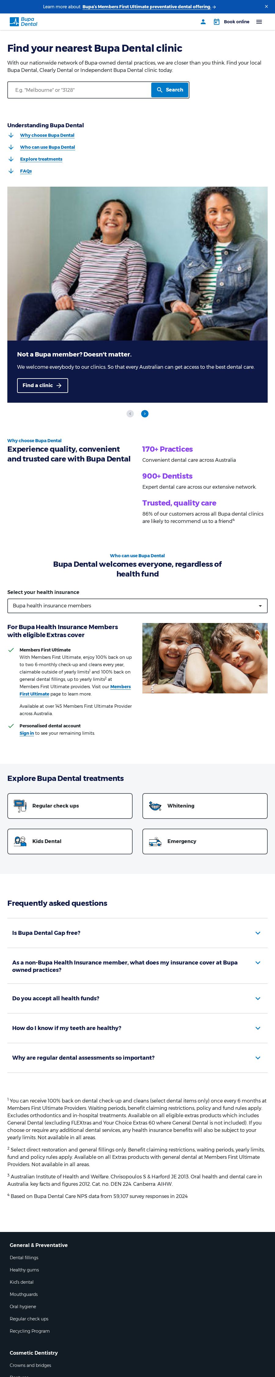 Bupa Dental landing page
