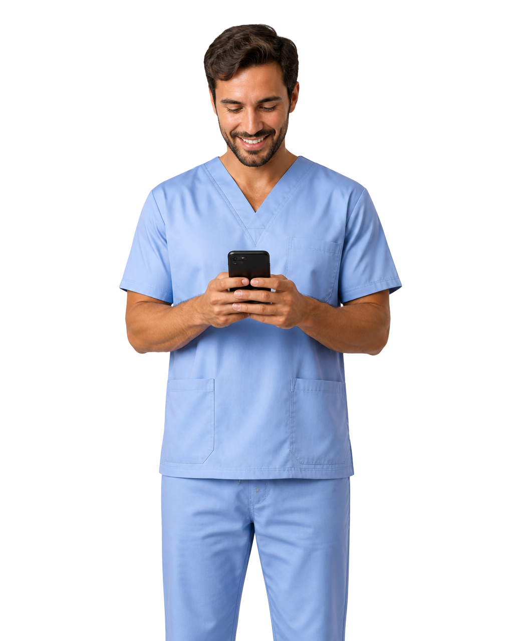 Dentist in scrubs receiving new lead notifications